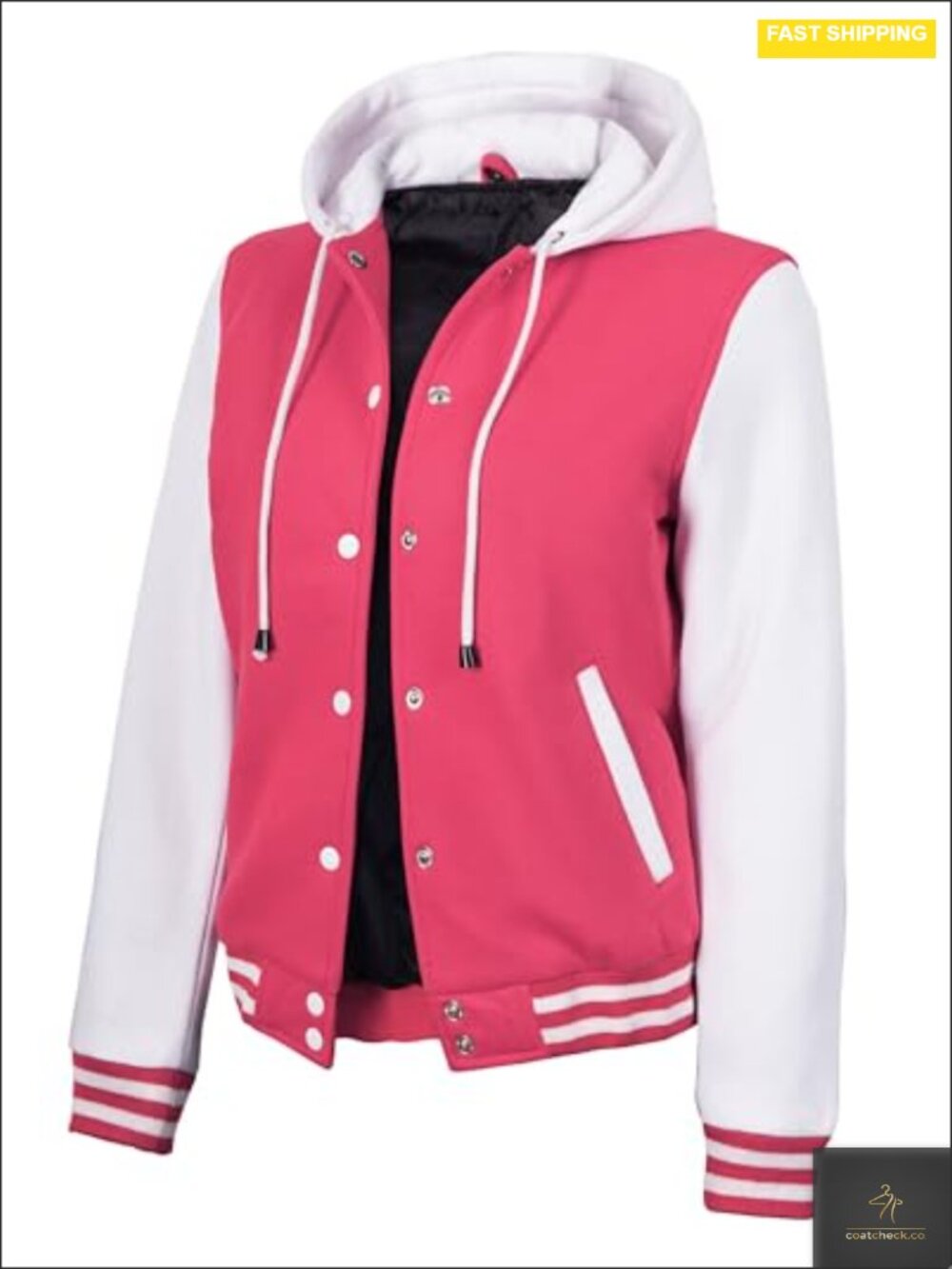 Women's Hooded Letterman Baseball Varsity Jacket Fleece